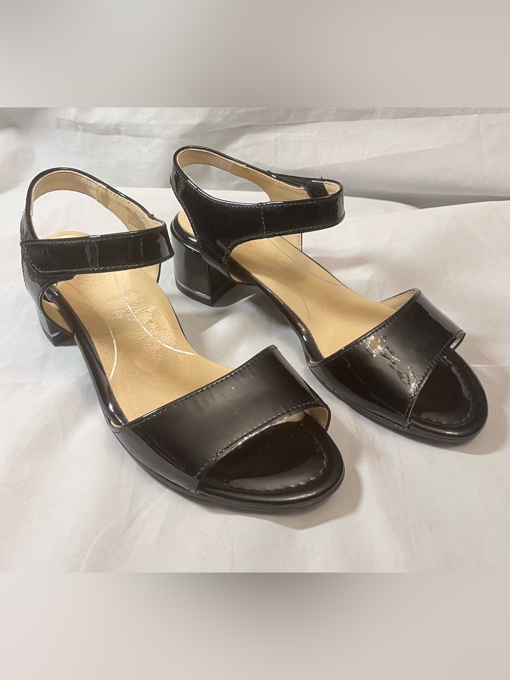 Ara Black Patent Block Heel Sandals with Ankle Strap